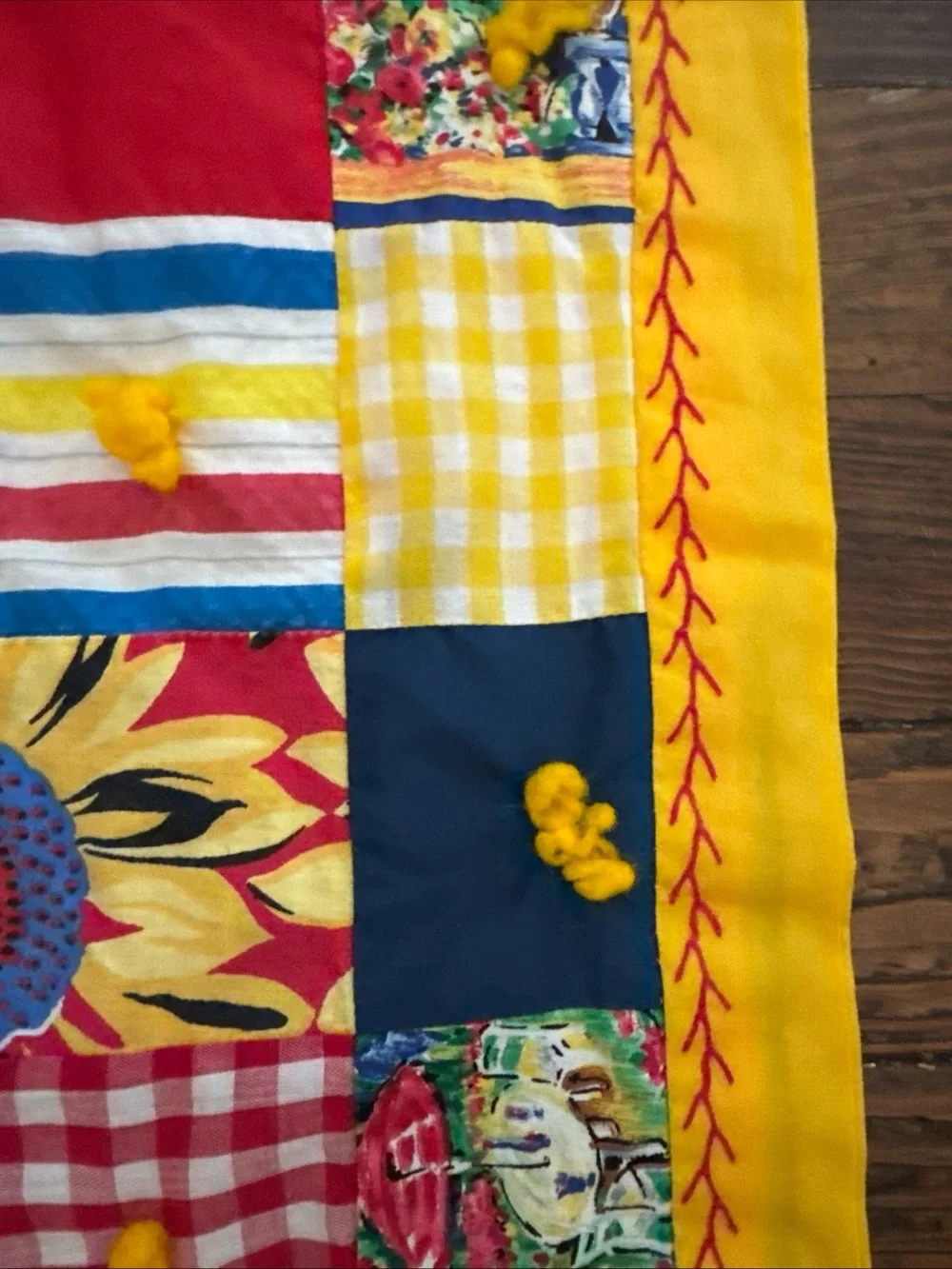 Vintage Handmade Crazy Quilt Baby Blanket 40x54 80s 90s Retro Bright Abstract